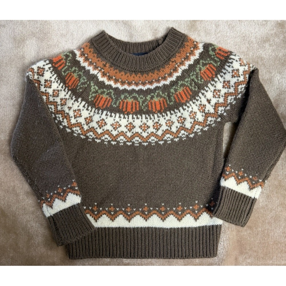 KJP Kiel James Patrick Sweater Size 2T Fall Pumpkins Brown Autumn Long Sleeve